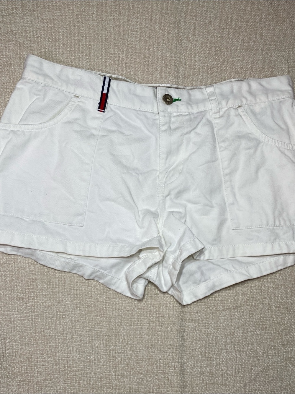 VTG Tommy Jeans Shorts Womens 11 White Cotton Low Rise Utility Y2K 00s Micro